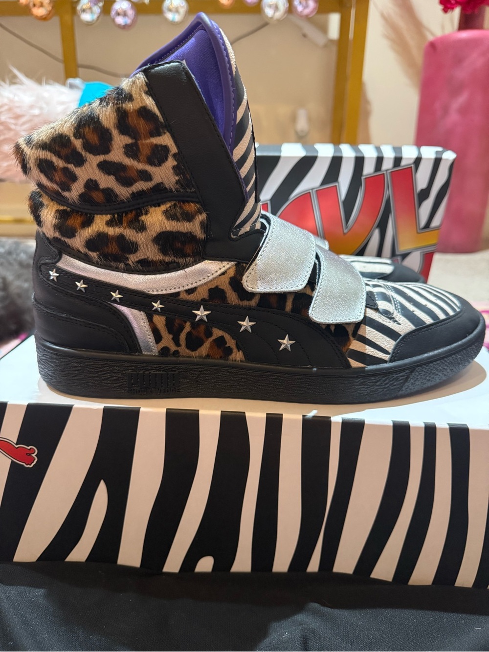 PUMA x Paul Stanley Ralph Sampson Mid sneakers featuring a zebra print & leopard - Picture 2 of 7